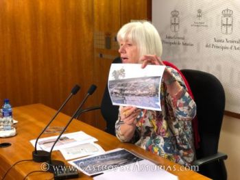 Concha Masa, diputada de IU Asturias durante la rueda de prensa